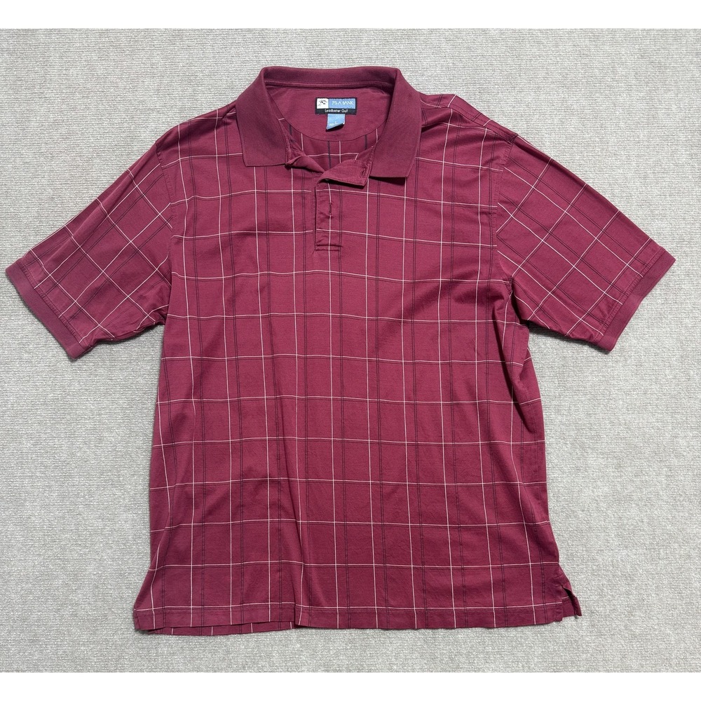 Jos A Bank Leadbetter Golf Polo Shirt Mens Large Burgundy Windowpane Cotton
